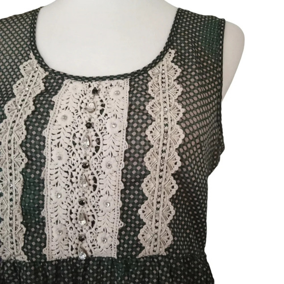 Anthropologie Ryu Swing Style Peplum Top Lace Front Rhinestone Detail Size Small - Picture 4 of 8